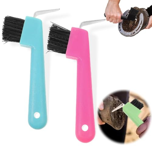 MIRKUZI Soins des sabots pour chevaux Lot de 2 brosses à sabots pour chevaux, brosse à grattoir 2 en 1, accessoires de soins pour chevaux, grattoir à sabots avec poignée antidérapante