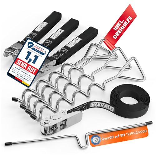 Naviable® Bodenanker für Trampolin - inkl. Drehhilfe - Erdanker aus rostfreiem Stahl (XXL Spanngurte & TÜV-geprüft) - Sturmanker Erdanker für Trampolin, Zelte, Pavillons, Abdeckplanen und mehr