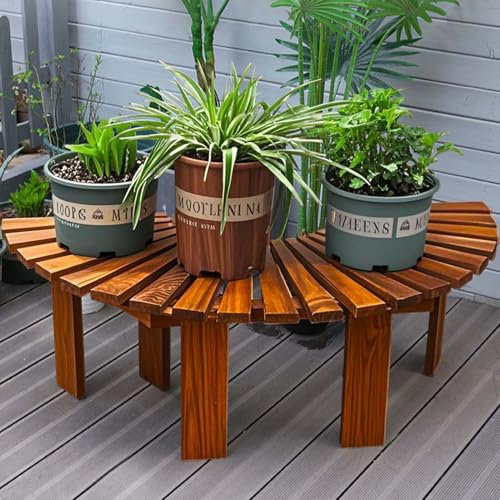 Yopappol Banco de Madera para Exterior en Forma de Abanico, Banco Decorativo para jardín, Banco Redondo Envolvente con Listones para balcón, Parque, césped y Patio.(marrón,Round)