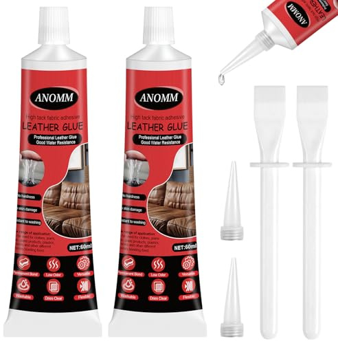 ANOMM 2 st extra starkt, höghållfast klart lim för riv- och lappreparation för soffa, jacka, handväskor, bilstol, plånbok, möbler, bälte och annat läderhantverk (60 ml x 2)