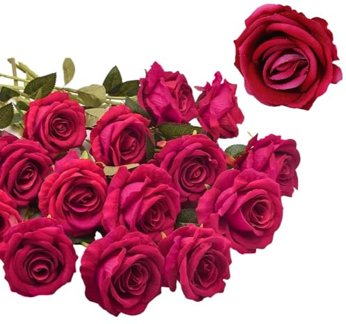 Wekuw Fiori Artificiali Rose di Seta, 15 Pezzi Rose Finte 2.7 x 20 in Bouquet Fiori Finti di Rosa con Steli Lunghi Realisticamente Morbido, per Decorazioni, Matrimoni E Abitazioni (Rosa Rossa)