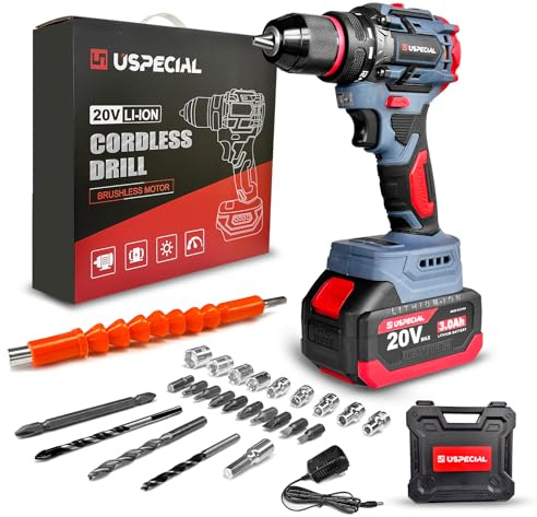 20V Cordless Brushless Power Drill Set, 443 in-lbs, 3/8-Inch Chuck Electric Drill-Driver, 22 Torque Setting, 2 Variable Speed, Hammer Drill with 3.0Ah Battery Kit for Drilling Brick Wall,Metal,Wood