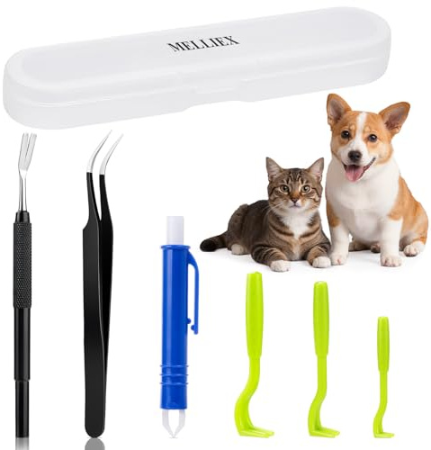 MELLIEX 6 Piezas Pinzas para Garrapatas, Gancho para Garrapatas Acero Inoxidable Eliminación de Garrapatas Segura Garrapatas Remover Kit para Humanos, Perros, Gatos