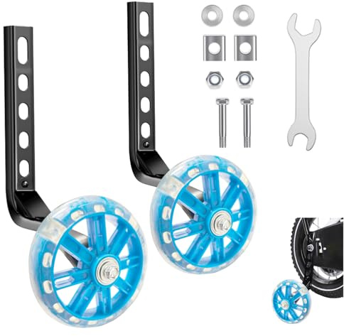 1 Paia Rotelle Universali per Bicicletta da Bambino, Ruote Ausiliarie per La Bicicletta, Training Wheels, Allenamento per Flash, Ruote Laterali Bici Bambino per 12-20 Pollici Bicicletta (Blu）