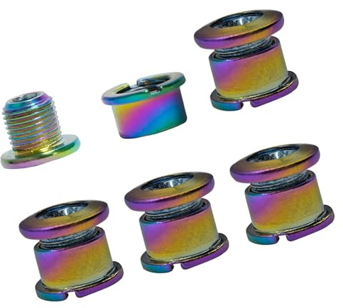 Oxtxuzdm 5 pz disco colorato guarnitura dado bici doppia corona bulloni corona bulloni corona viti bulloni mountain biciclette guarnitura parti doppia manovella viti ruota catena