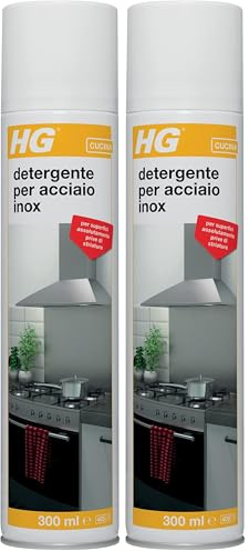 HG Detergente ad Azione Rapida per Acciaio Inox, Rimuove Rapidamente Grasso, Sporco e Impronte Digitali da tutte le Superfici della Cucina, 300 ml (341030108) (Confezione da 2)