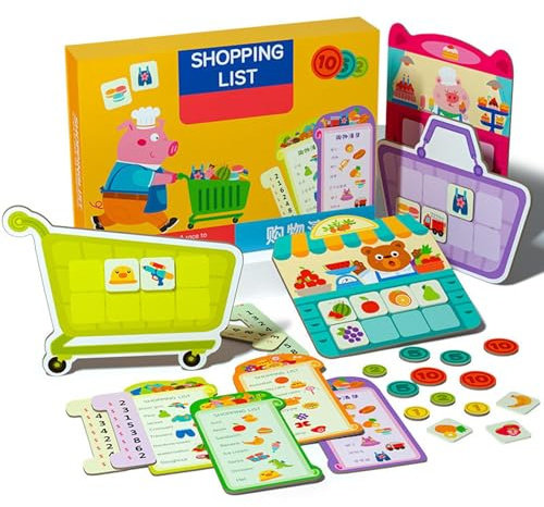 Juego de aprendizaje preescolar: juego de mini carrito de compras, tarjetas de memoria a juego, kit de desarrollo de habilidades cognitivas, actividad educativa práctica, colección de juegos de mesa |
