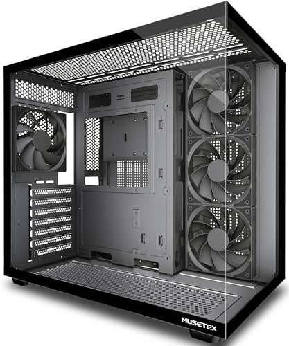 MUSETEX Y6 Case PC, con 4 ventole preinstallate senza illuminazione LED, Case ATX Mid Tower, Case PC Gaming con Type-C, Vetro Temperato a 270° Vista Completa, Nero
