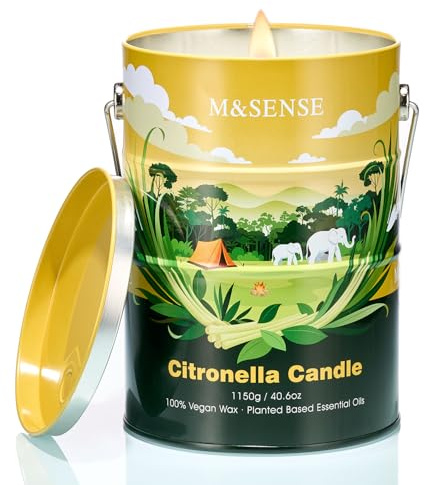 M&SENSE Citronella Candle Outdoor Extra Large 1150g, 220H Long Lasting Scented Candle for Outdoor & Indoor Use, Natural Soy Wax Candles for Garden Patio, Summer Relaxation & Gifting