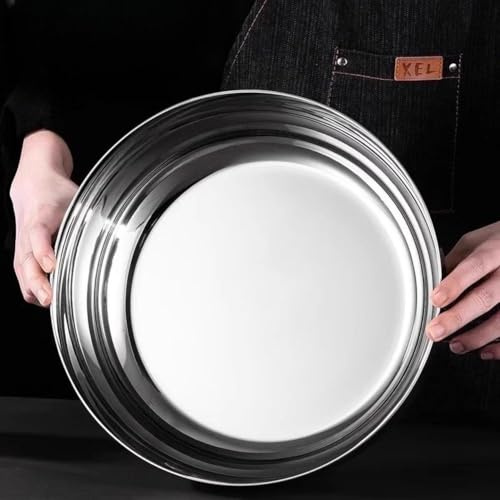 Cuenco de acero inoxidable grueso para uso en cocina, 30 cm con base resistente al calor, apto para preparación de masa, sopa y ensalada en varias cocinas