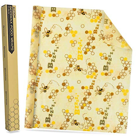 ALCOON Bienenwachstücher Wachspapier Natürlichem Bienenwachs und Baumwolle Wiederverwendbare für Lebensmittelaufbewahrung, Käse- und Sandwich-Verpackungen, 13 x 39 cm (Biene)