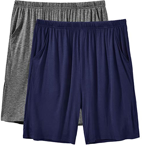 MoFiz Pantaloni Corti Pigiama Uomo Modal Pantaloncini Morbidi Shorts con Tasche 2 Pezzi Blu Marino/Grigio Scuro XL