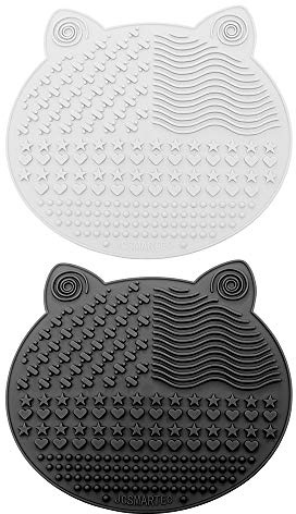 JCSMARTEC 2Pack Makeup Brush Cleaning Mat, Cute Cat Ear Animal Design Silicone Brush Cleaner Pad with Suction Cups (Black+White)