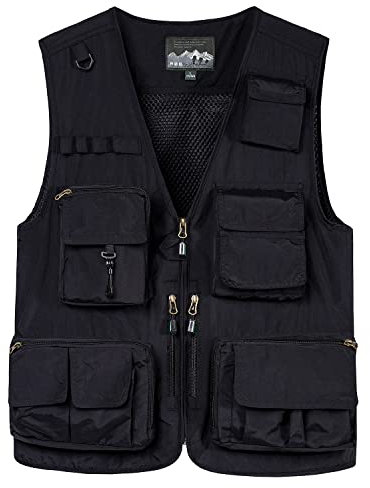 KTWOLEN Herren Anglerweste Sommer Leicht Schnelltrockenweste Funktionsweste Outdoor Fotografie Hundesport Weste Ärmellos Safari Weste mit Viele Taschen, Schwarz, XL