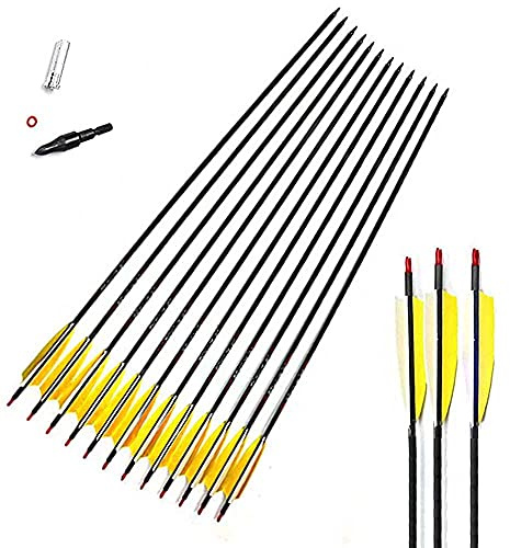 ACCMOS Spine 340 Flèche pour 40 LB Arc Recurve 33 Pouces Flèche Flèches Carbone Flèche Cible Flèche de Chasse Adulte Jeunesse Tir à l’Arc Entraînement 12pcs