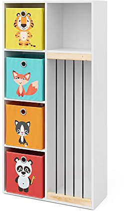 Vicco Kinderregal Weiß Marvin mit 4 Faltboxen Opt.1-72x143x29 cm hergestellt aus Spanplatte - Bücherregal ideal fürs Kinderzimmer, clevere Aufbewahrung für jeden Tag
