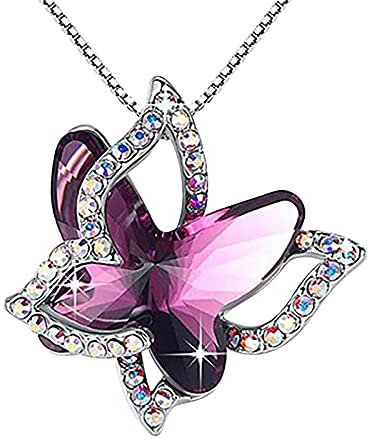 ROMIDA Kristall Schmetertling Halskette aus Sterlingsilber 925 mit Zirkonia, Schmetterlingshalsband Schmuck Geschenke für Frauen Gold kette Muttertag Schmuck Geschenke für Frauen Geburtstag/Jahrestag