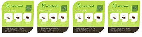 Novatool Lot de 4 tuiles en coco avec sac de terreau pour plantes d'intérieur 40 l 750 g 19 x 18 x 5 cm Terreau de coco fin comprimés de coco Steu et substrat Terreau de fleurs de coco