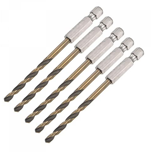 sourcing map 5 Pcs High Speed Steel Hex Shank Twist Drill Bit, 4mm Drilling Dia with 1/4 Inch Hex Shank 95mm Length