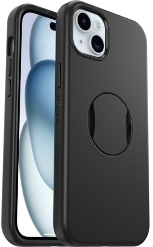 OtterBox OtterGrip Symmetry Case for iPhone 15 Plus/iPhone 14 Plus for MagSafe, Drop Proof, Protective Case with Built-In Grip, 3x Tested to Military Standard, Black