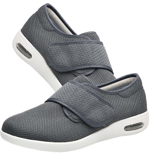 RZYW Chaussures Femme Pieds Larges Chaussons pour diabétiques Pantoufles Diabétiques Femme Chaussures à Enfiler pour Hommes avec la voûte Plantaire Respirantes avec Soutien,Gris,40.5 EU