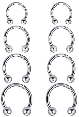 8 pièces anneau nasal, piercing nasal fer à cheval piercing des lèvres ensemble anneau du diaphragme en acier chirurgical 1,2mm anneau du nez et des lèvres bijoux de piercing (diamètre 6-12mm)