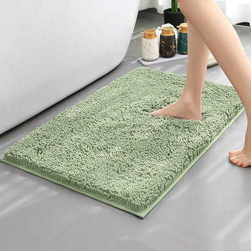 XIEMINLE Badematte, rutschfest, super saugfähig, Bodenfußteppich, zotteliger Badteppich, WC-Vorleger, Fußmatte für Badezimmer, Schlafzimmer, Tür, Duschmatte, maschinenwaschbar (50 x 80 cm, Hellgrün)