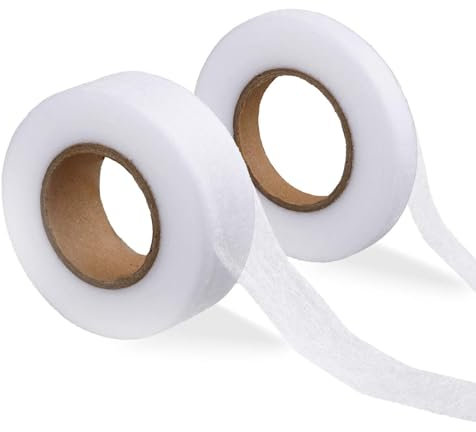 InnoHHustle Saumband Bügelband 2 Rollen Weiß Bügelband Aufbügeln Gardinen breit Klebeband zum Aufbügeln Textilkleber zum Aufbügeln, Spleißen von Stoffen, Vorhänge, Kleidung (2.5cm×25m，1cm×25m)