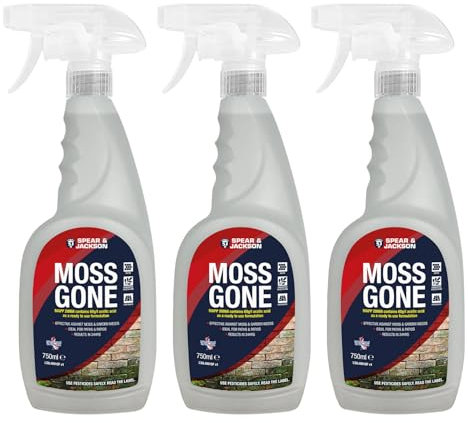 Spear & Jackson Moss Gone Moss Killer, 3 x 750 ml, For Paths, Patios, Roofs, Walls, Tarmac, Gravel