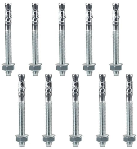 Perno de anclaje M10 x 90 mm, 10 perno de anclaje de acero al carbono M10 pernos de anclaje para fijación de cargas pesadas, hormigón, mampostería, piedra, ladrillo, colocación rápida (10, M10 x 90