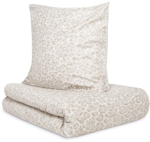 s.Oliver Leo Bettwäsche 135x200 cm - 100% Baumwolle, Reißverschluss, anschmiegsam, weich & waschbar, Mako Satinbettwäsche beige modern Leoparden Muster