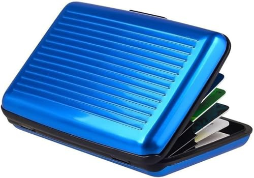 Guyode Porte Carte de Crédit en Aluminium Anti Piratage de Blocage RFID | Metallique Étui Protection Carte Bancaire avec la Technologie Portefeuille Slim pour Hommes et Femmes Bleu