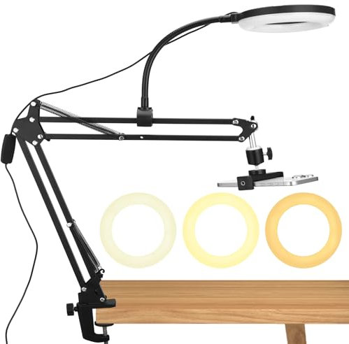Supporto per cellulare appeso con luce anulare, supporto flessibile per fotocamera da tavolo con luce anulare per registrazione video, live streaming, pittura, make-up e infeltrimento ad ago