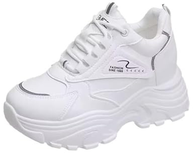 MACEFIL Fashion Y2K Chunky Platform Sneakers Women Classic White Tennis Shoes Comfort Casual Walking Running Shoes (White,6)