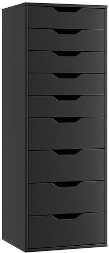 FOREHILL Chest of Drawers Bedroom Tall Cabinet with 9 Drawers Storage Cupboard 124cm Freestanding Black Dresser for Living Room 45x40x124cm