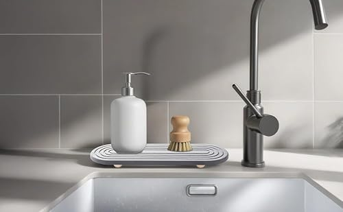 Kronabelle Diatom lera vattenabsorberande stenbricka för handfat, snabbtorkande caddie organisatör, minimalistisk grå koppbricka för kök och badrum