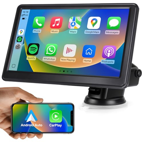 Wireless CarPlay & Android Auto Screen, 7 Inch Touch Screen Portable Car Stereo, Car Audio Receivers with Bluetooth Hands-free Calling, Music, GPS Navigation, Voice Control, Mirror Link, FM, AUX
