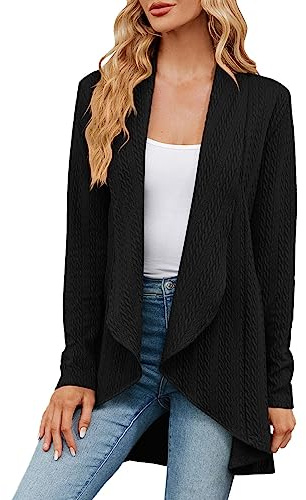 Knitted Cardigans Womens Knitted Cardigan Ladies Long Sleeve Solid Color Loose Cardigan Top Jacket Women Light Jacket Ladies Smart Womens Open Front Women's Light Black