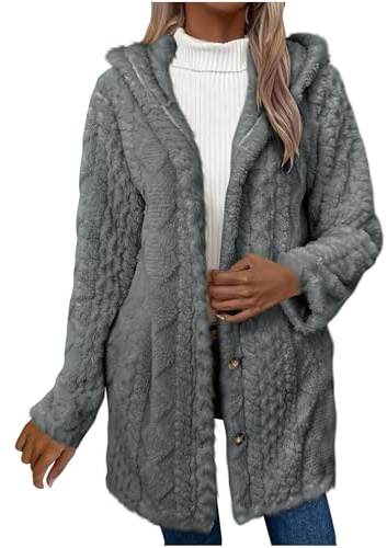 OVARA Fluffy Cardigan Women Winter Thermal Longline Hooded Fleece Jacket Thick Long Chunky Cardigans Ladies Plus Size Button Down Casual Long Sleeve Warm Coatigans