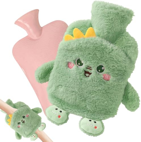 1L Bouillotte En Peluche Pour Enfants, Grande Bouillotte Peluche Animaux, Bouillottes Avec Housse Amovible, Contenant Intérieur Retirable, Bouillottes Pour Compresses Chaudes Et Froides (dinosaure)