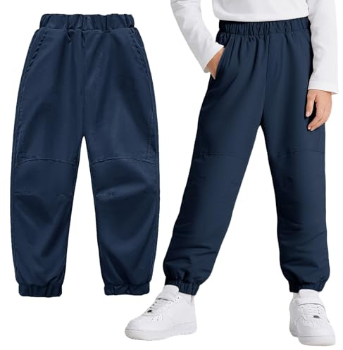 Hoseay Pantaloni Trekking Bambini Impermeabili, Traspiranti Fodera a Rete Pantalone da Sportivi Vita Elasticizzata con Tasche, Pantaloni Outdoor per Ragazzi 10-11 Anni, Blu