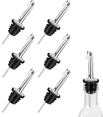 Oaioya 6pcs Tappi Dosatori per Olio in Acciaio Inox,Tappi per Bottiglie di Vetro,Beccucci con Coperchio per Bottiglie di Liquore Olio Vino Cocktail,Beccuccio Dispenser Versatori Dosatore di Bottiglie
