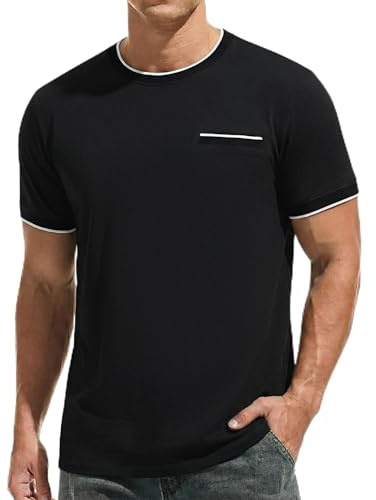 iClosam T Shirt Homme en Coton Côtelé Col Rond | Manches courtes, coupe classique, tailles S à 3XL