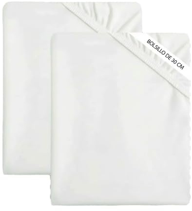 Juego de 2 Sábana Bajera Ajustable para Cama 105 (105x190/200 cm), Microfibra Suave, Altura 30 cm, Transpirable y Elástica, Color Blanco