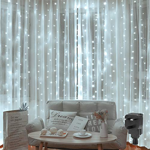 CORST Backdrop Curtain Lights Plug in 2M x 2M 204LED Window Curtain Fairy Lights Room Waterfall Light Wall Icicle Light with 8Modes Linkable for Indoor Gazebo Decor(White)