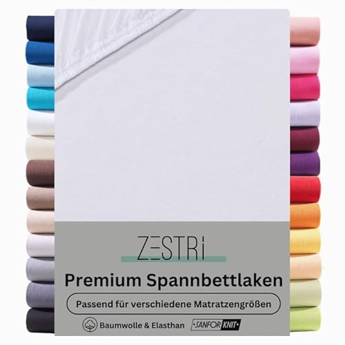 Zestri Premium Boxspringbett Spannbettlaken 180x200cm bis 200x220cm, Weiß, Bettlaken für Boxspringbett Wasserbett, bis 40 cm Steghöhe, ÖKO-TEX, 97% Baumwolle 3% Elasthan