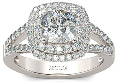 Jeulia 9.3 ct Bagues de Fiançailles Halo Split Shank en Argent Sterling Bagues Eternité Coupe Coussin pour Femmes Anniversaire Mariage Engagement (58)