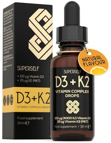 Vitamin D Drops - Vitamin D3 K2 Liquid for Adults & Kids - Immunity, Bones & Muscle Support - High Strength Vegetarian Vit D 4000IU & Vitamin K2 25mcg - Fast Absorption Oil Supplement - Natural Orange