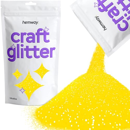 Hemway Craft Glitter Fluorescent UV Neon Yellow 100g Ultrafine Glitter | for Crafts, Resin, Cosmetic, Nail, Face, Body, Festival, Tumblers, Art, Candle, Crafting