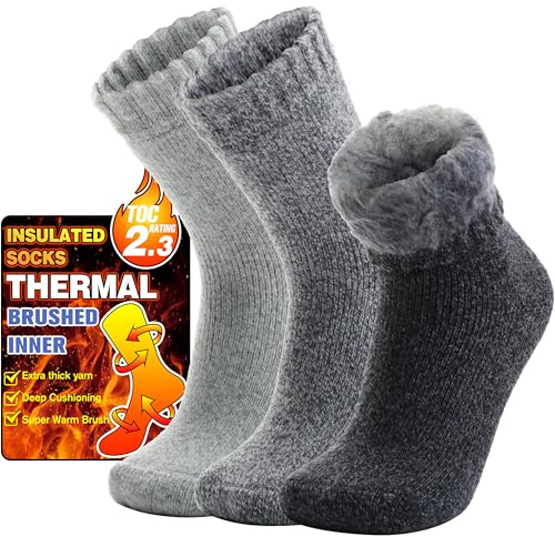 Welwoos Calzini termiche invernali per donna uomo,calze termiche spugna lavoro caldo extra spesse per sci esterno 3 paia natale regalo donna uomo (Grigio, M)